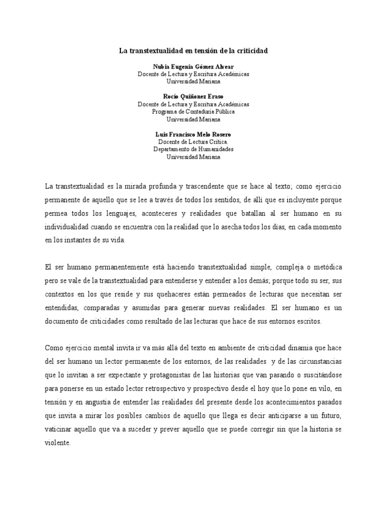 La Transtextualidad en la Lectura | PDF | Superhombre | Intertextualidad