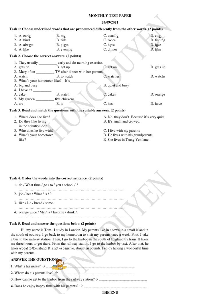 Monthly Test Paper 1 | PDF | Language Arts & Discipline