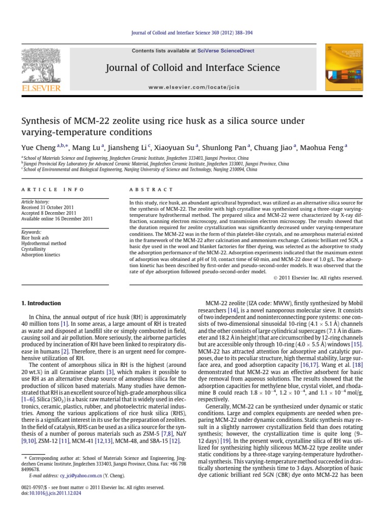 Journal of Colloid and Interface Science PDF Adsorption Silicon Dioxide