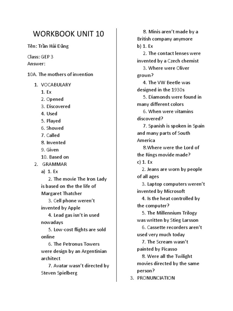 Unit 10 Workbook Overview | PDF | Linguistics