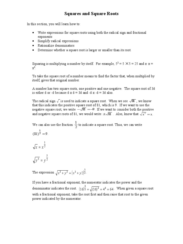 Simplifying Square Roots and Radicals | PDF | Fraction (Mathematics ...