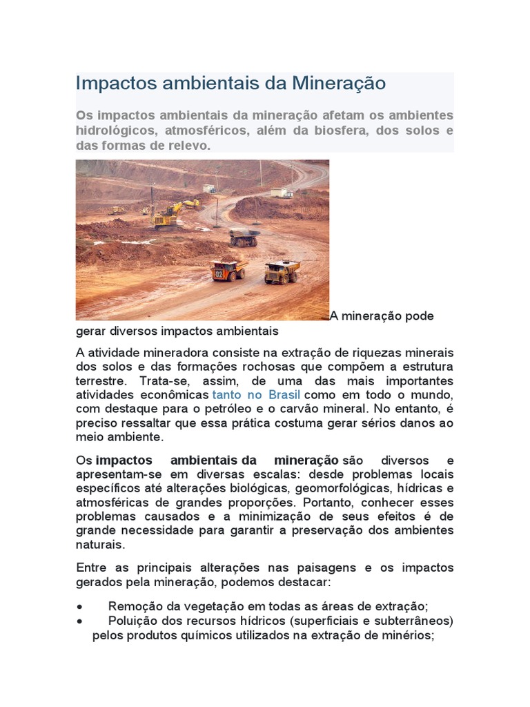 Impactos Ambientais da Mineração | PDF | Mineração | Natureza