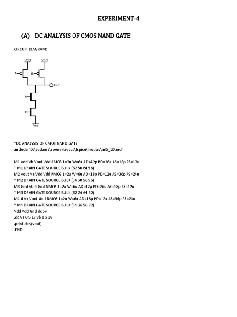 CMOS NAND Gate DC Analysis and Layout | PDF