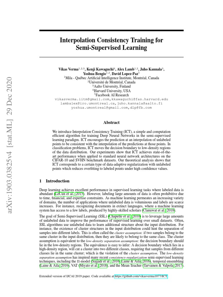 Interpolation Consistency Training For Semi-Supervised Learning | PDF ...