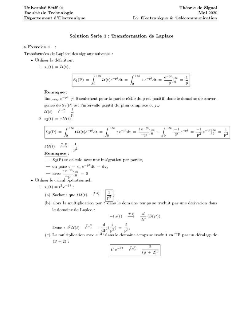 L2 Theorie de Signal TD3 Solution | PDF | Transformation de Laplace ...
