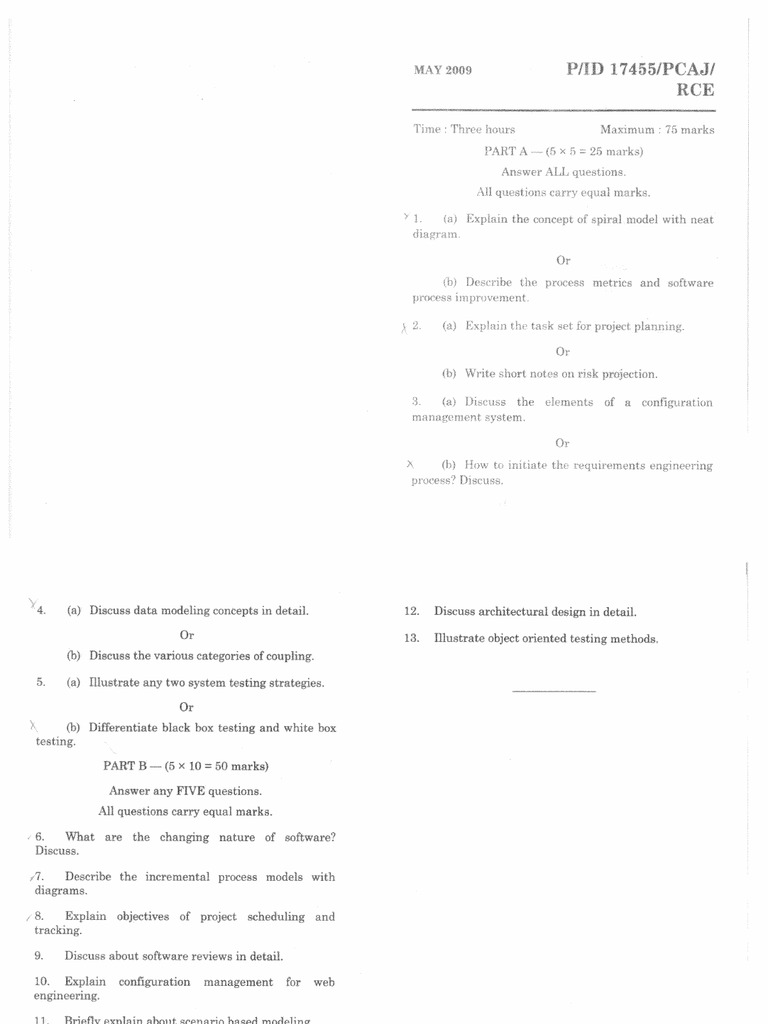 MCA Question Papers - Software Engineering - UNOM | PDF | Engineering ...