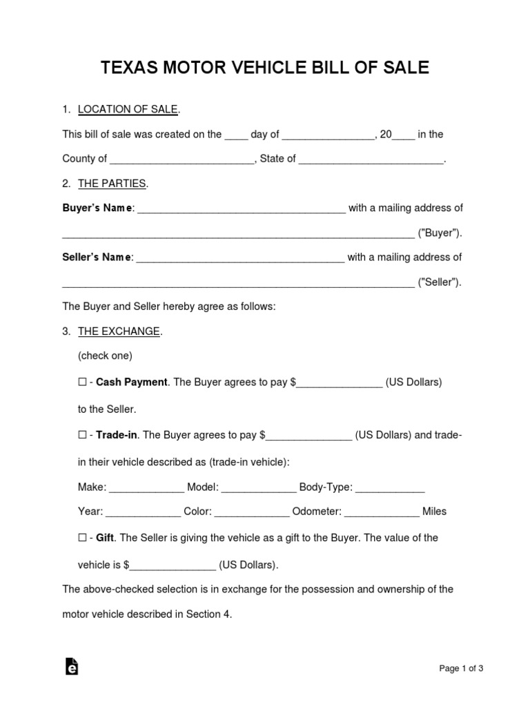 bill of sale texas car free