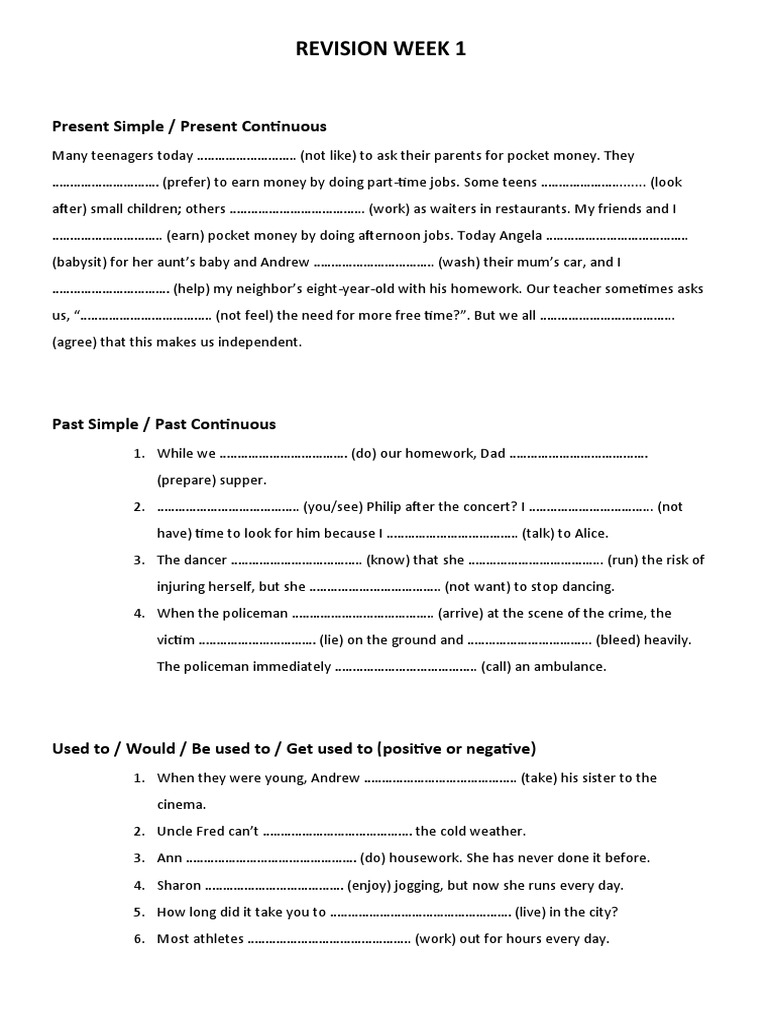 Revision Week 1: Present Simple / Present Continuous | PDF