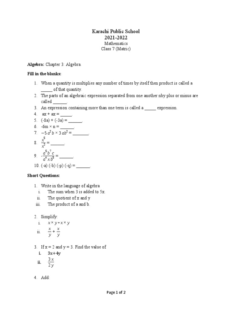 Class 7 Chapter 3 | PDF