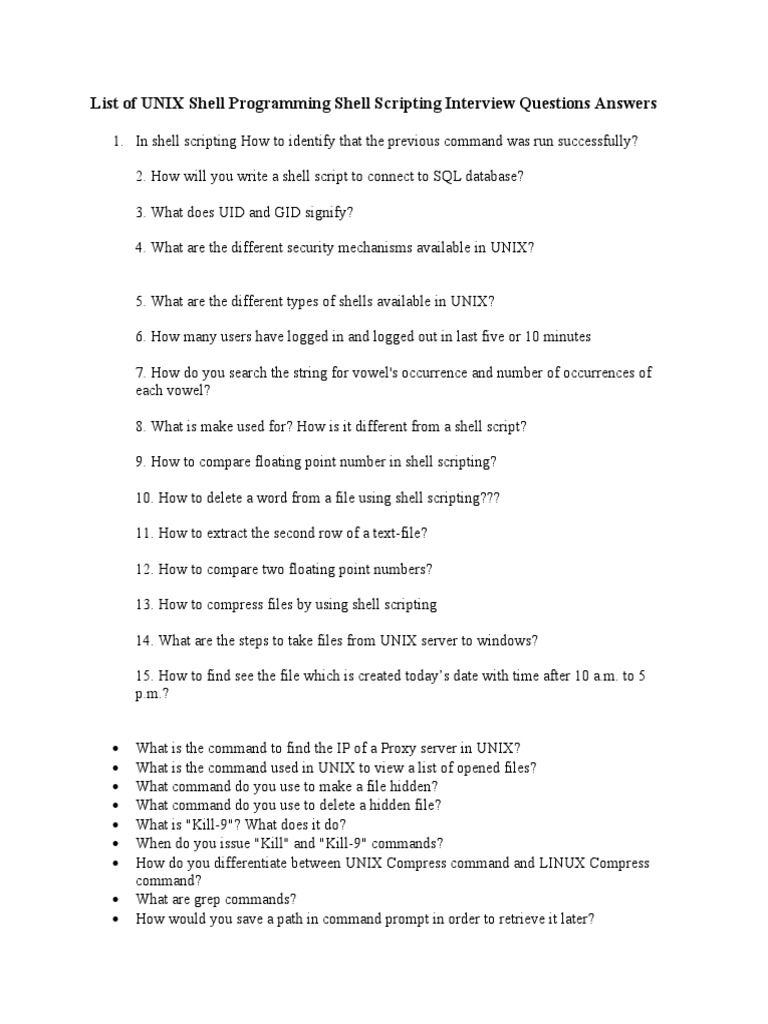 List of UNIX Shell Programming Shell Scripting Interview Questions ...
