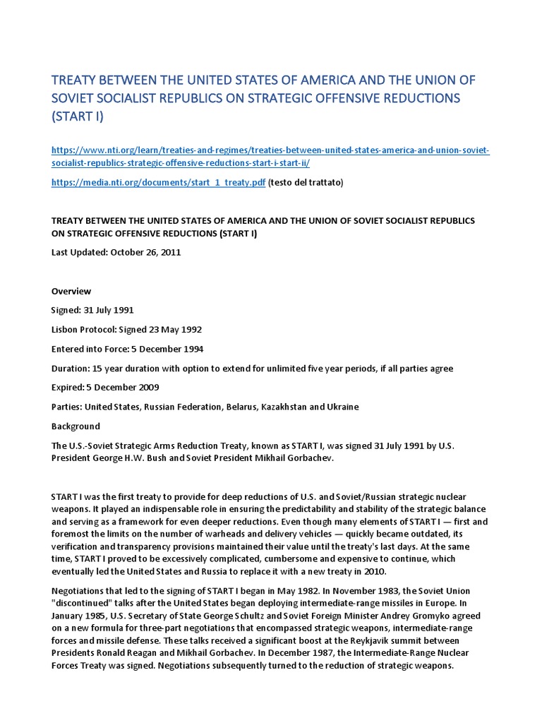 Start 1 Treaty Summary – Start 1 Treaty – MSBA