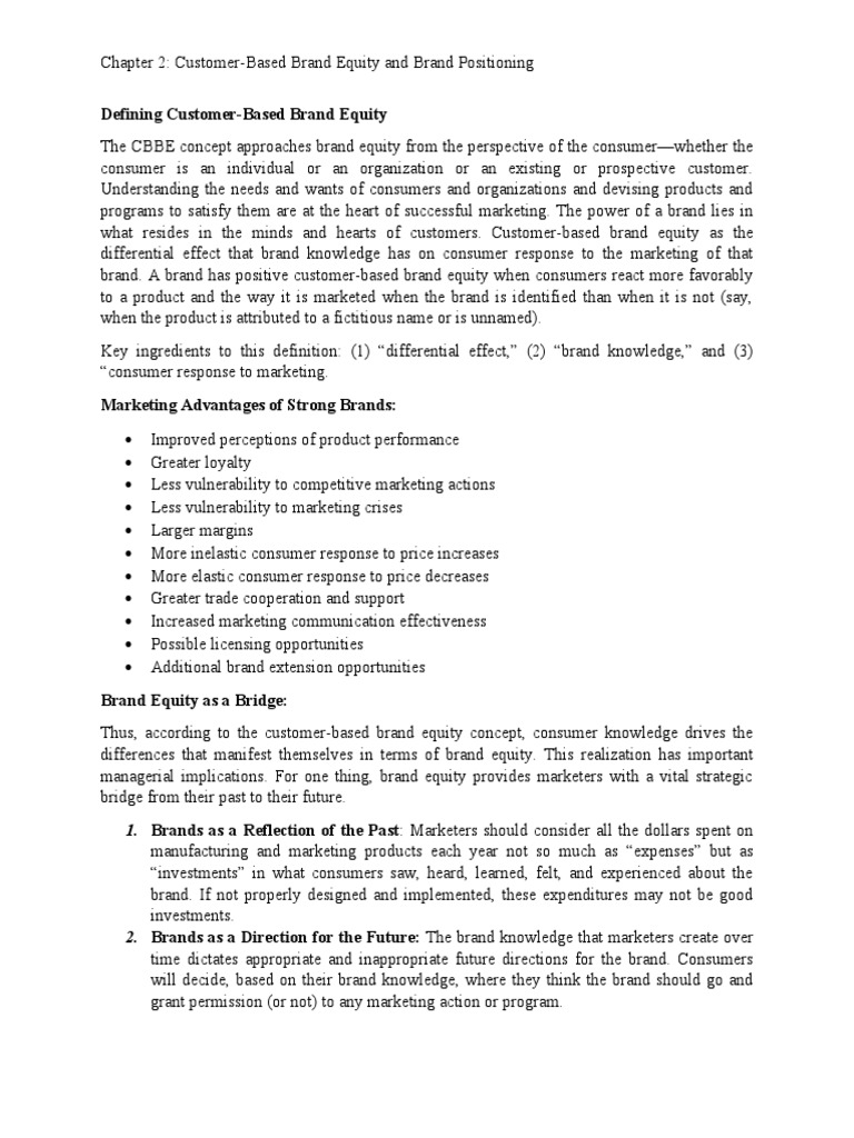 Chapter 2 Customer Based Brand Equity And Brand Positioning Pdf