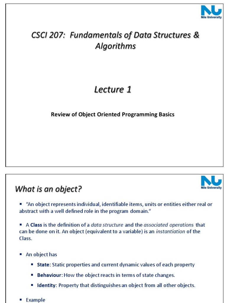 CSCI 207: Fundamentals of Data Structures & Algorithms: Review of ...
