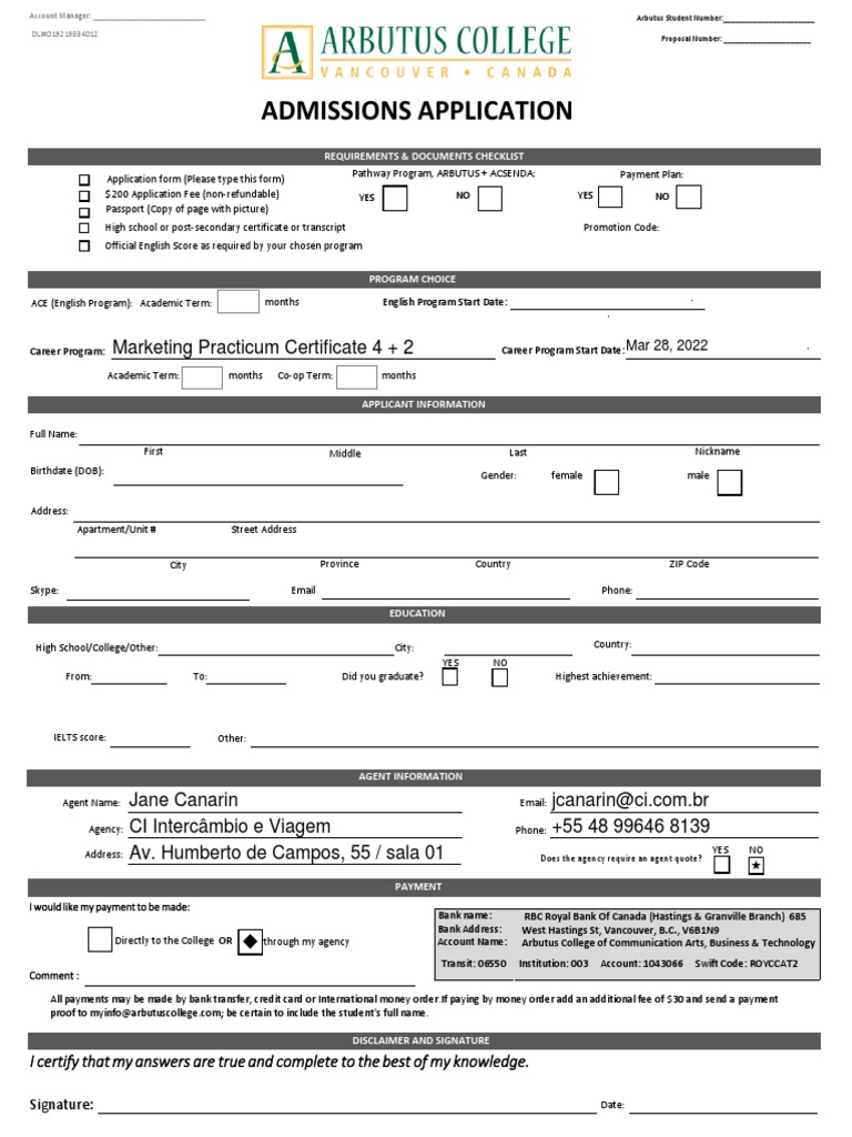Application Form Arbutus Luiza Giassi | PDF | Fee | Money Order