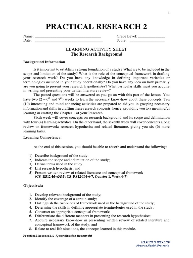 Practical Research 2: Learning Activity Sheet | PDF | Theory | Concept