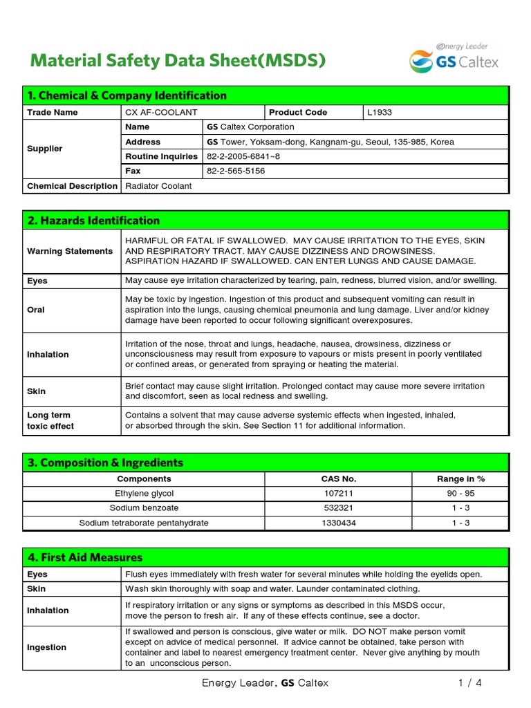 MSDS (E) - CX Af Coolant | PDF | Water | Firefighting