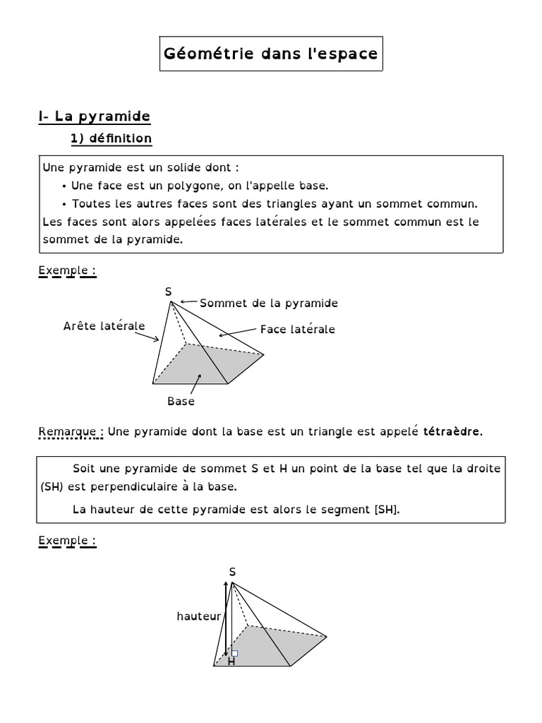 Patron Pyramide à Base Rectangulaire Mathématiques 4ème Cours Pyramides Et Cones | PDF | Triangle | Zone