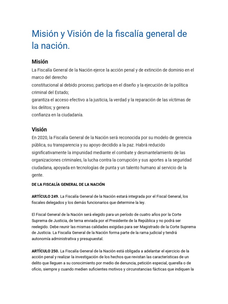 Misión y Visión de la Fiscalía General | PDF | Juez | Derecho penal