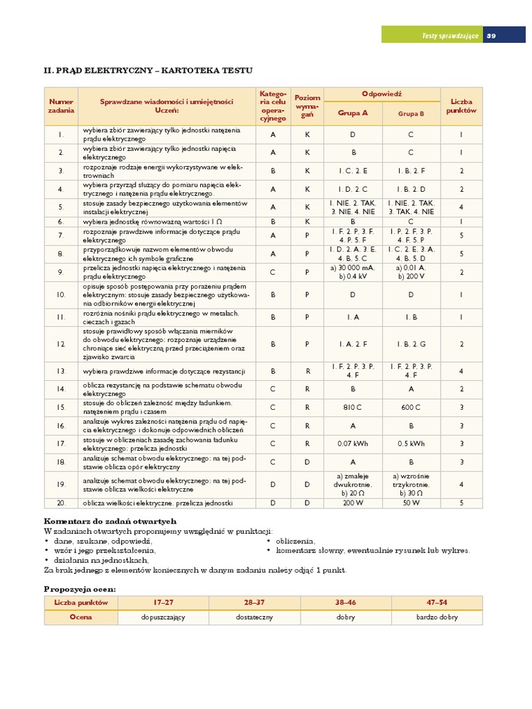 Test Prad Elektryczny Klasa 8 (Odpowiedzi) (Test 2) PrÄ D Elektryczny | PDF
