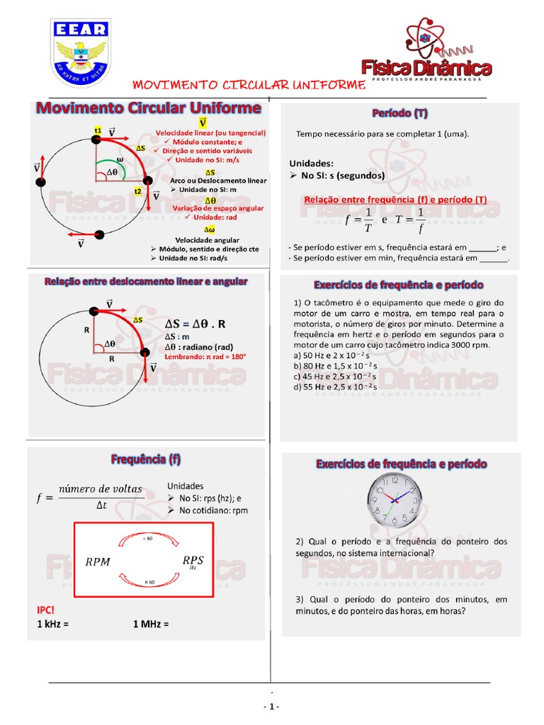 Exercícios de Movimento Circular Uniforme | PDF | Velocidade | Rotação