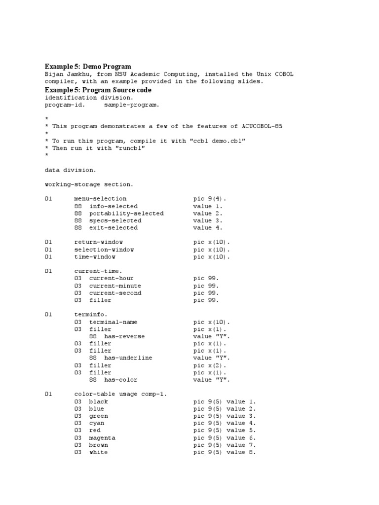 Example 5: Demo Program Example 5: Program Source Code | PDF | Source ...