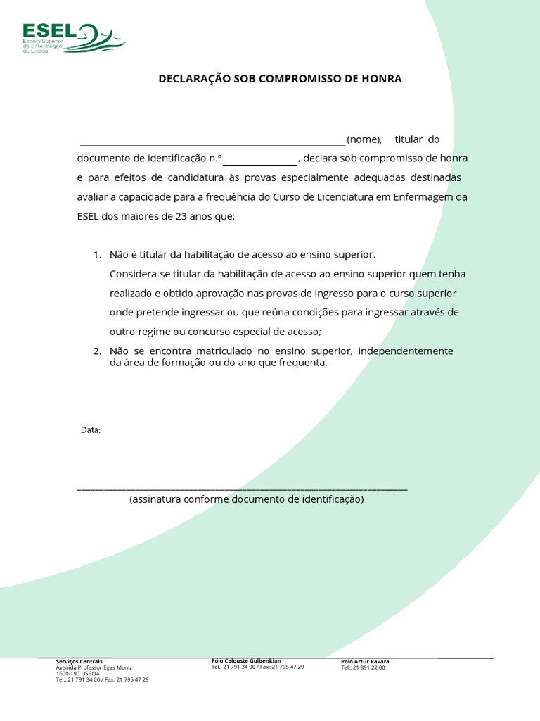 Declaração de Compromisso de Honra | PDF