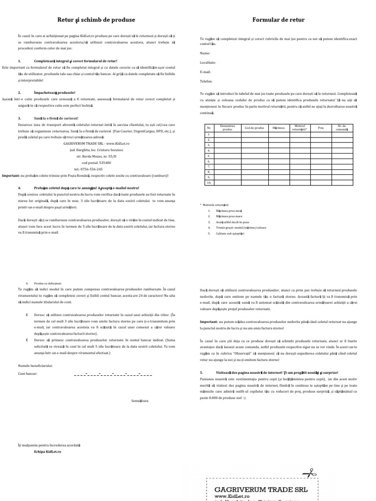 Formular de Retur | PDF