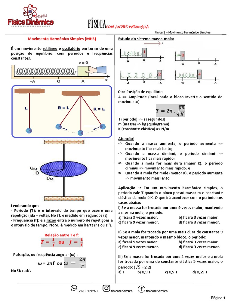 Movimento Harmônico Simples: Teoria e Exercícios | PDF | Pêndulo ...