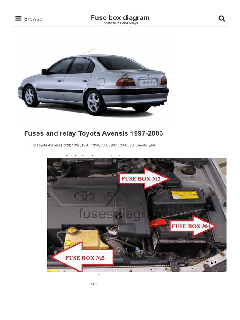 Toyota Avensis Fuse Box Diagrams 1997-2003 | PDF | Anti Lock Braking System 