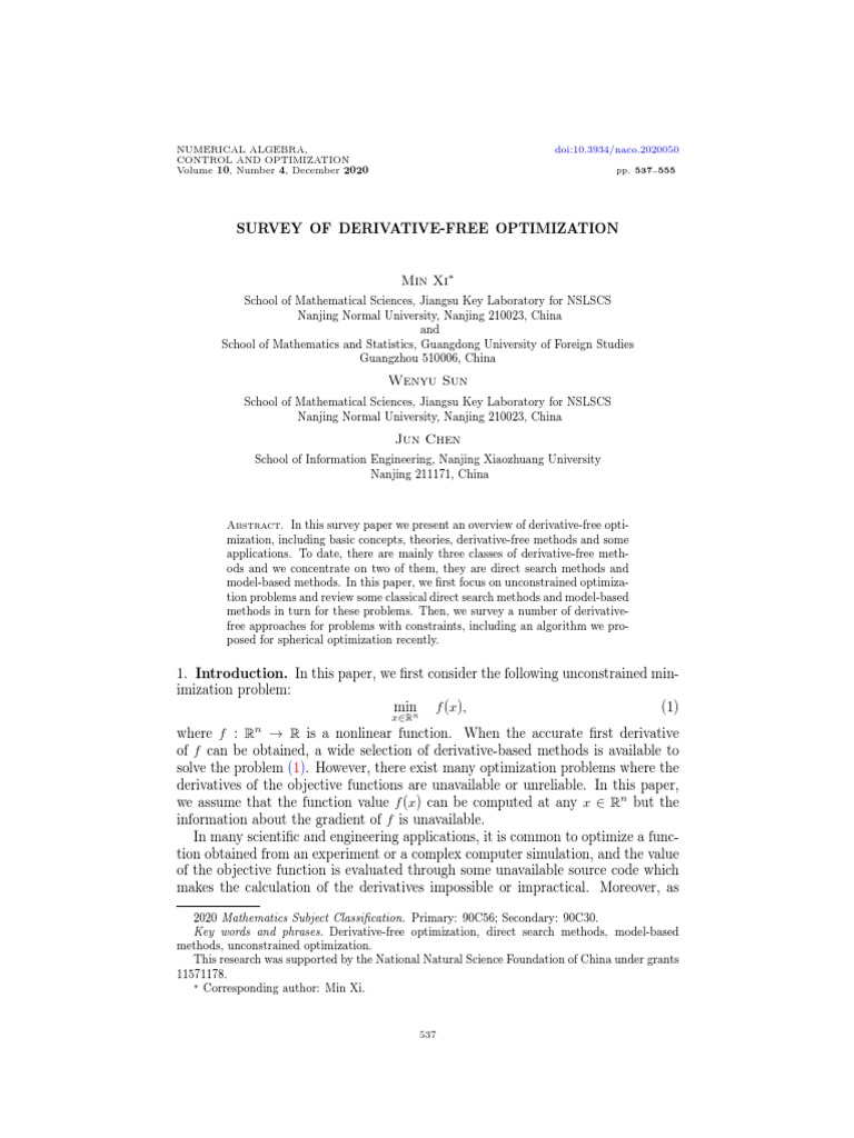 Survey of Derivative-Free Optimization | PDF | Mathematical ...