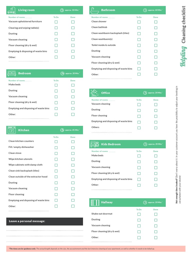 Cleaning Checklist PDF Vacuum Cleaner Kitchen