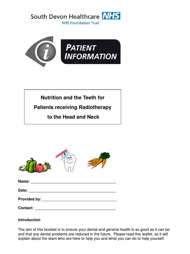 Nutrition and The Teeth For Patients Receiving Radiotherapy To The Head ...