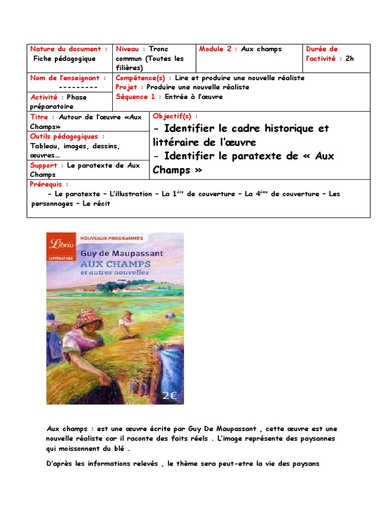 Introduction Aux Champs Descargar gratis PDF Réalisme (littérature) Guy de Maupassant