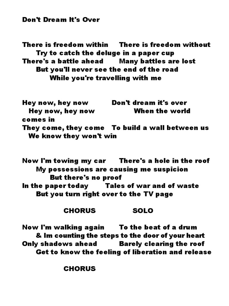 Dont Dream Its Over - Lyrics | PDF