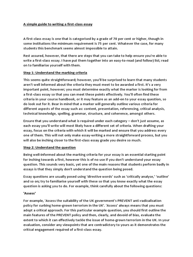 A Simple Guide To Writing A First Class Essay PDF Essays Critical