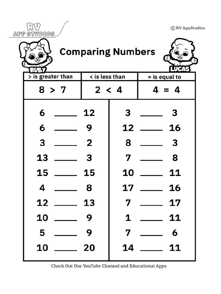 149 Free Printable Worksheets For Kids Comparing Numbers Worksheets