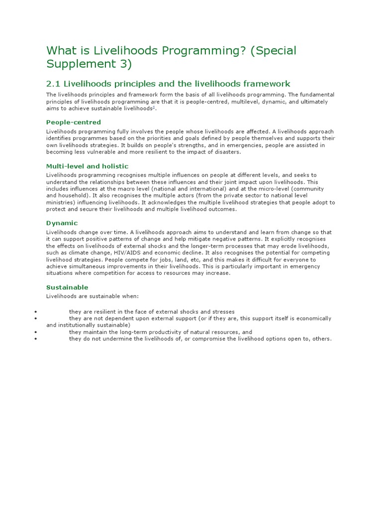 What Is Livelihoods Programming? (Special Supplement 3) : 2.1 ...