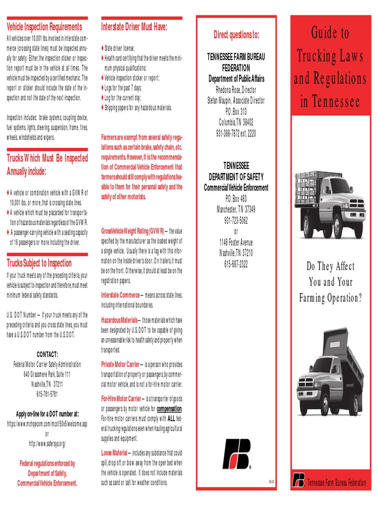 Guide To Trucking Laws and Regulations in Tennessee PDF Trailer (Vehicle) Semi Trailer Truck