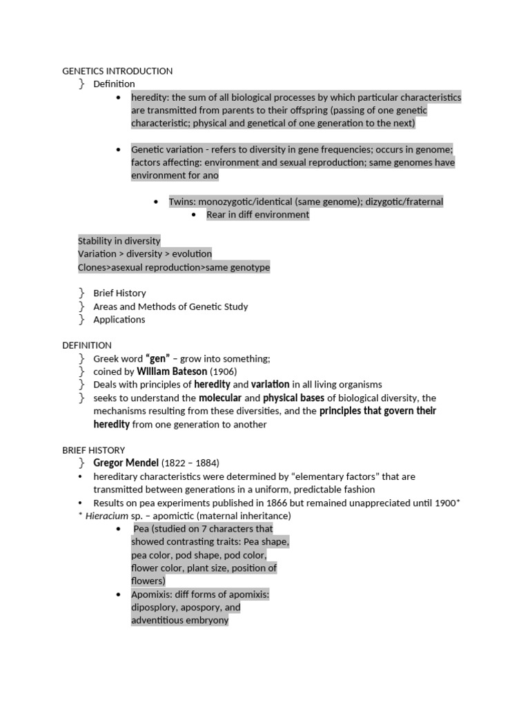 Genetics Introduction Pdf Genetics Heredity