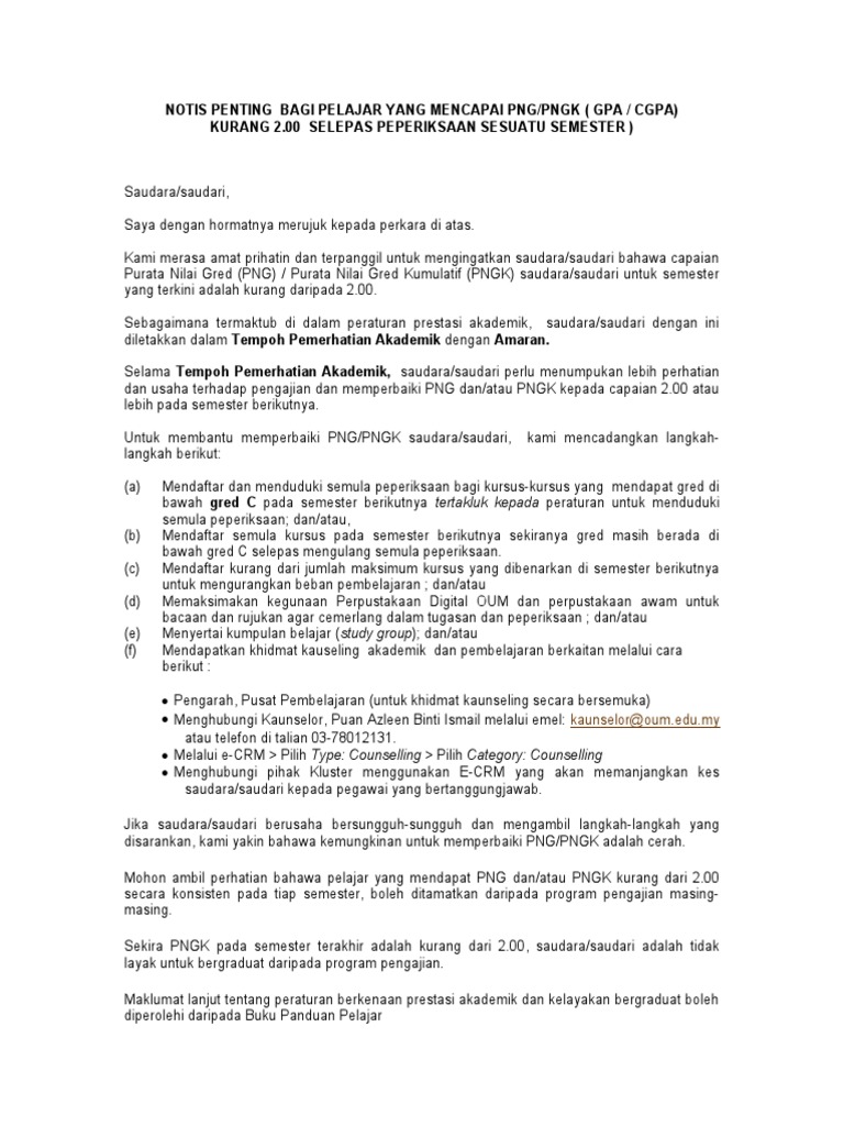 Notis Penting Bagi Pelajar Yang Mencapai PNG | PDF