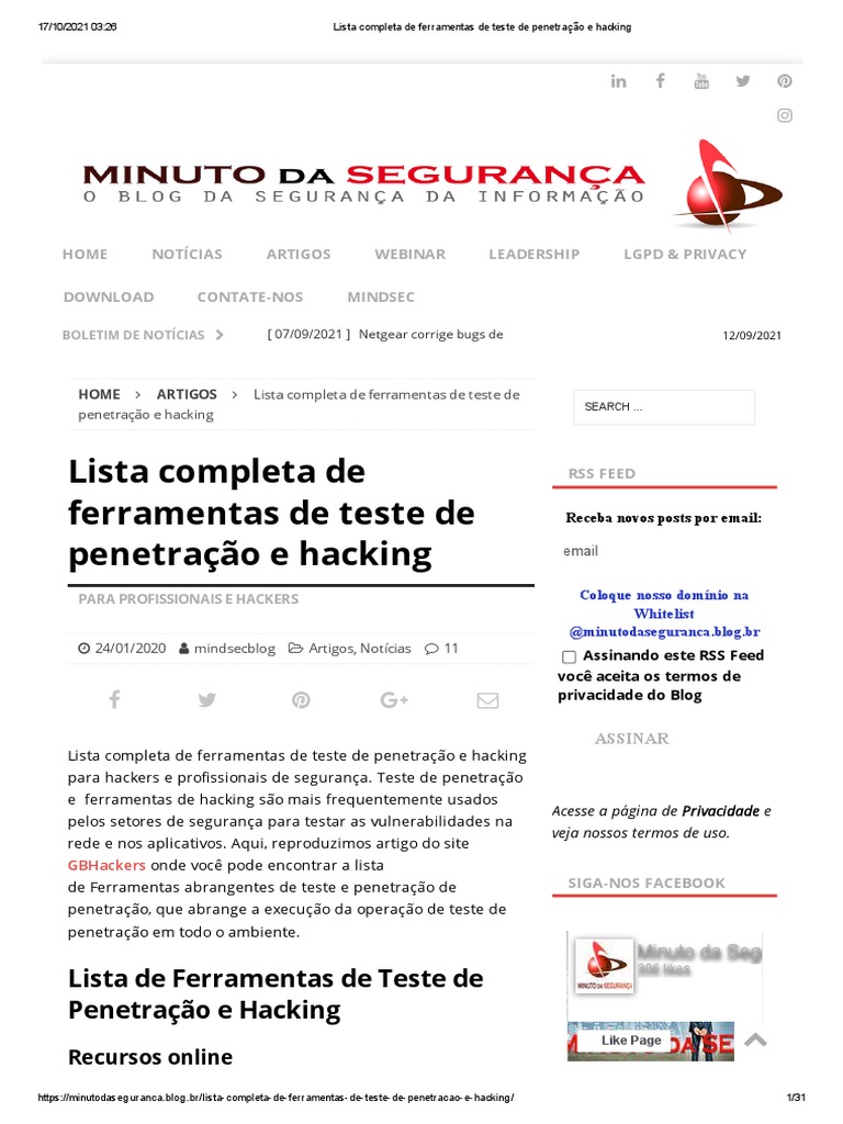 Ferramentas de Teste de Penetração e Hacking | PDF | Distribuição Linux |  Rede de computadores, image size:768x1024