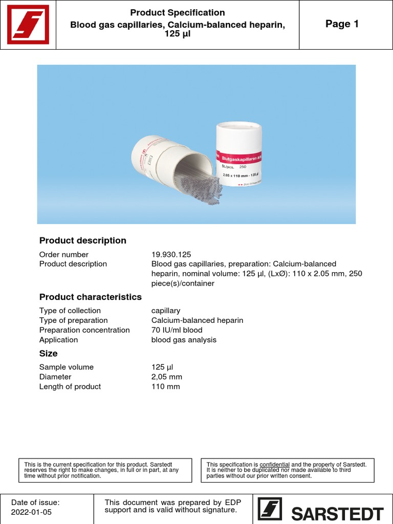Specification Blood Gas Capillaries | PDF | Chemistry