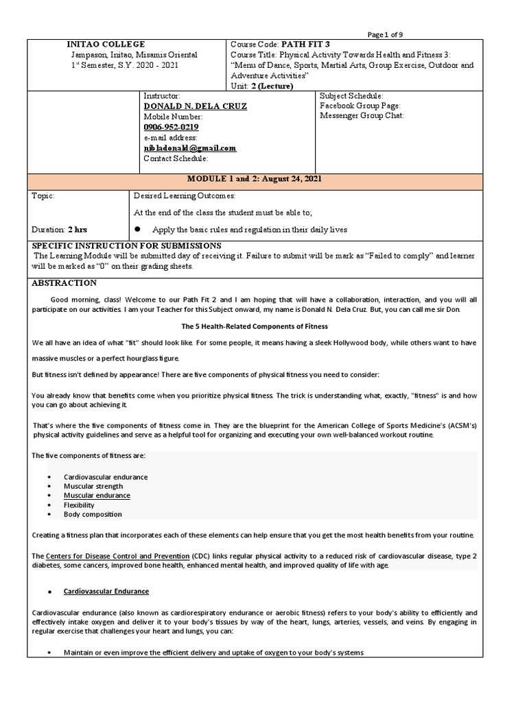 Module 1 And 2 Path Fit 3 Pdf Strength Training Physical Fitness