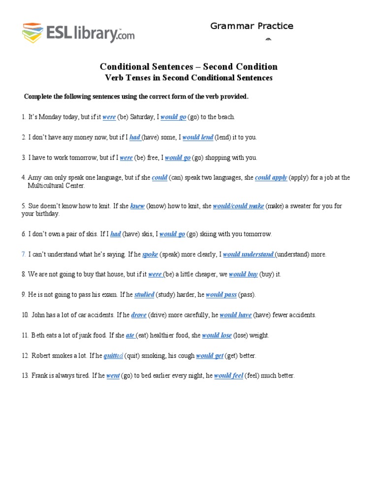 Second Conditional Practice Exercises | PDF | Syntax | Language Arts ...