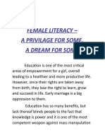 Female Literacy - A Privilage For Some, A Dream For Some: Assignment