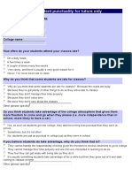 Questionnaire On Student Punctuality For Tutors Only: Mark/Tick As Appropriate