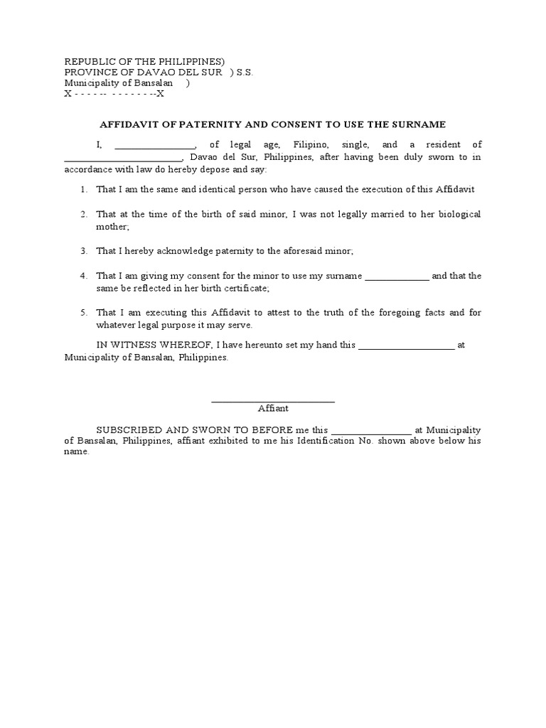 Affidavit of Paternity | PDF