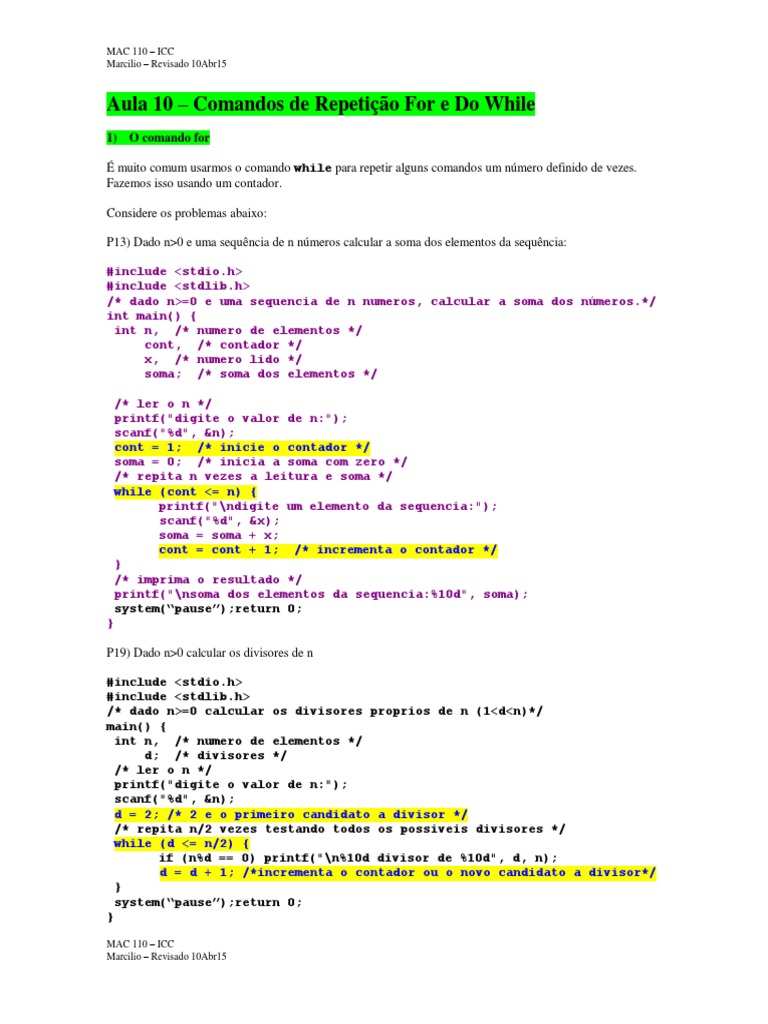 Comandos de Repetição: For e While | PDF | Sequência | Números