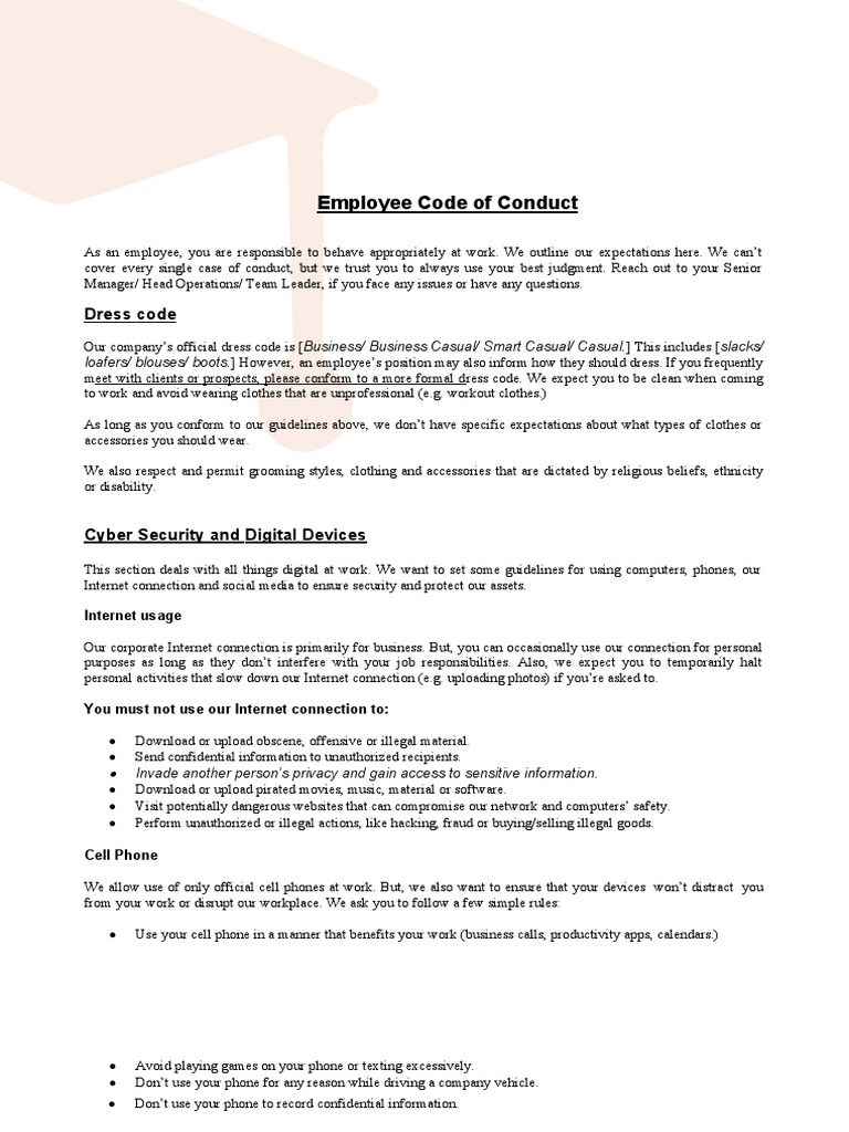 Employee Code of Conduct | Download Free PDF | Popular Culture & Media ...