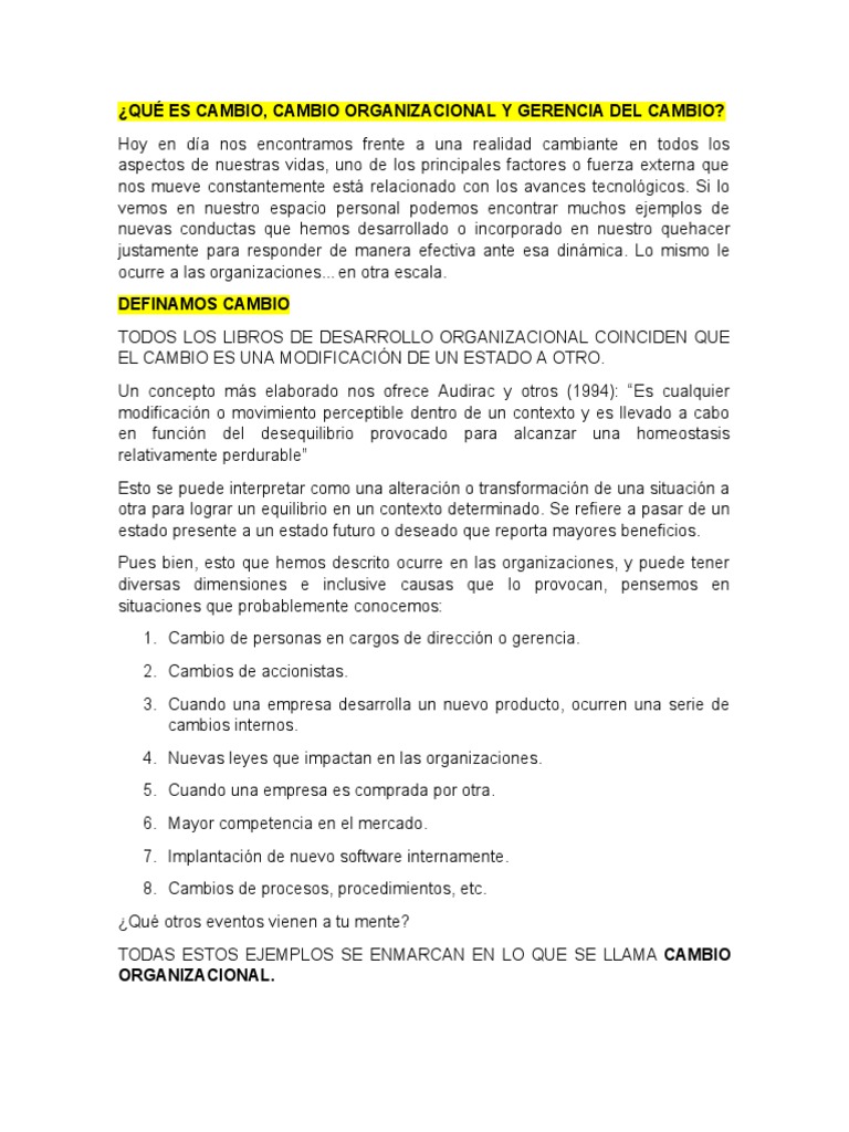 El Cambio y El Desarrollo Organizacional | PDF